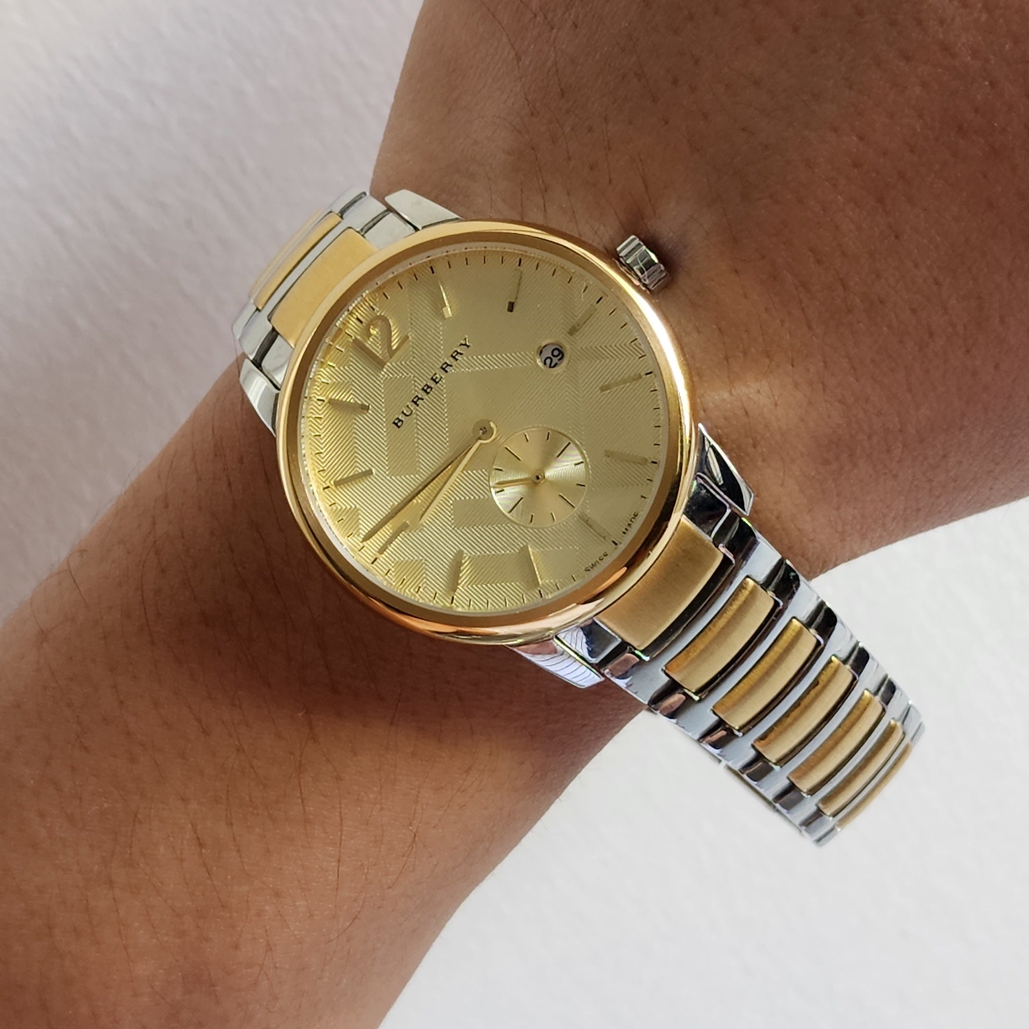 Burberry The Classic Gold Dial Two Tone Steel Strap Watch for Men - BU10011