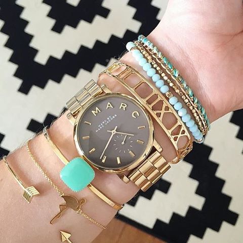 Marc Jacobs Baker Grey Dial Gold Steel Strap Watch for Women - MBM3281