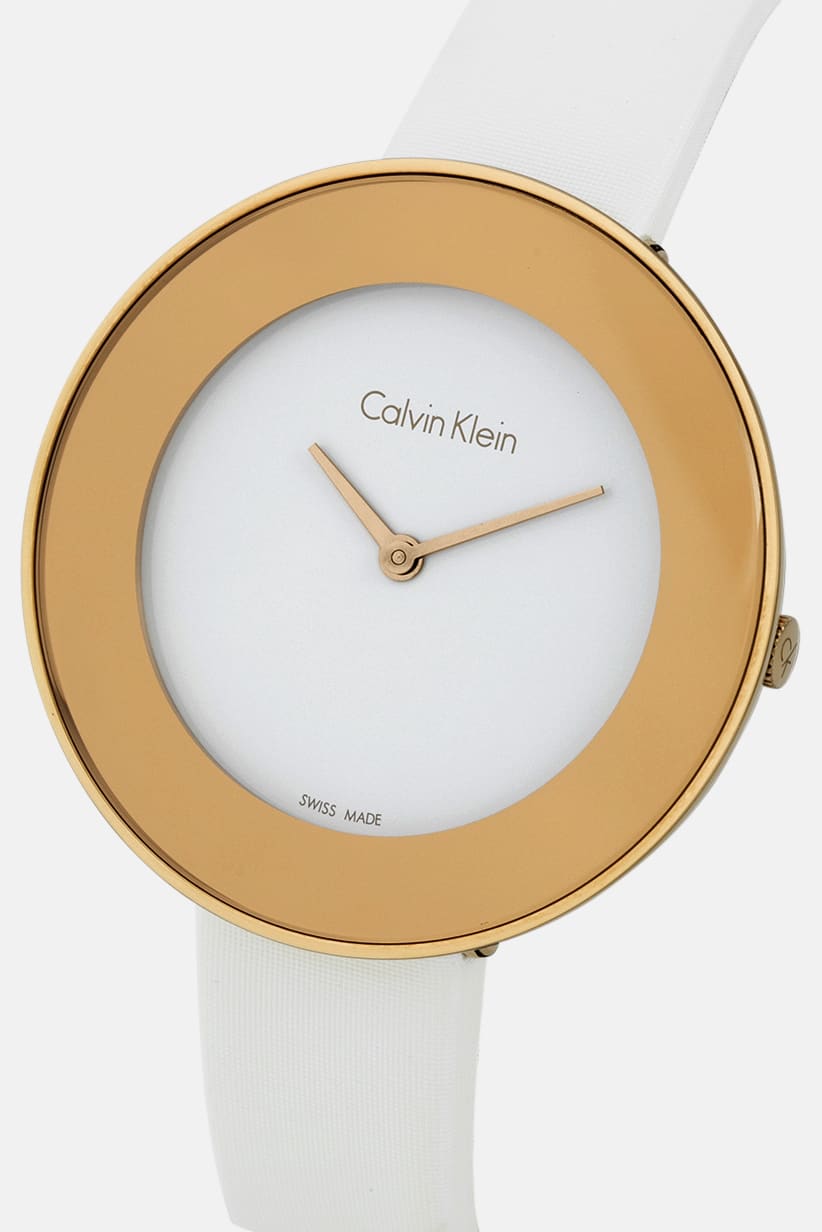 Calvin Klein Chic White Dial White Leather Strap Watch for Women - K7N236K2