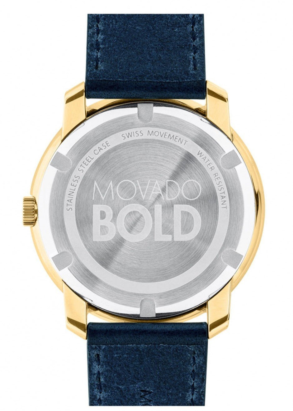 Movado Bold Gold Dial Blue Leather Strap Watch For Men - 3600469