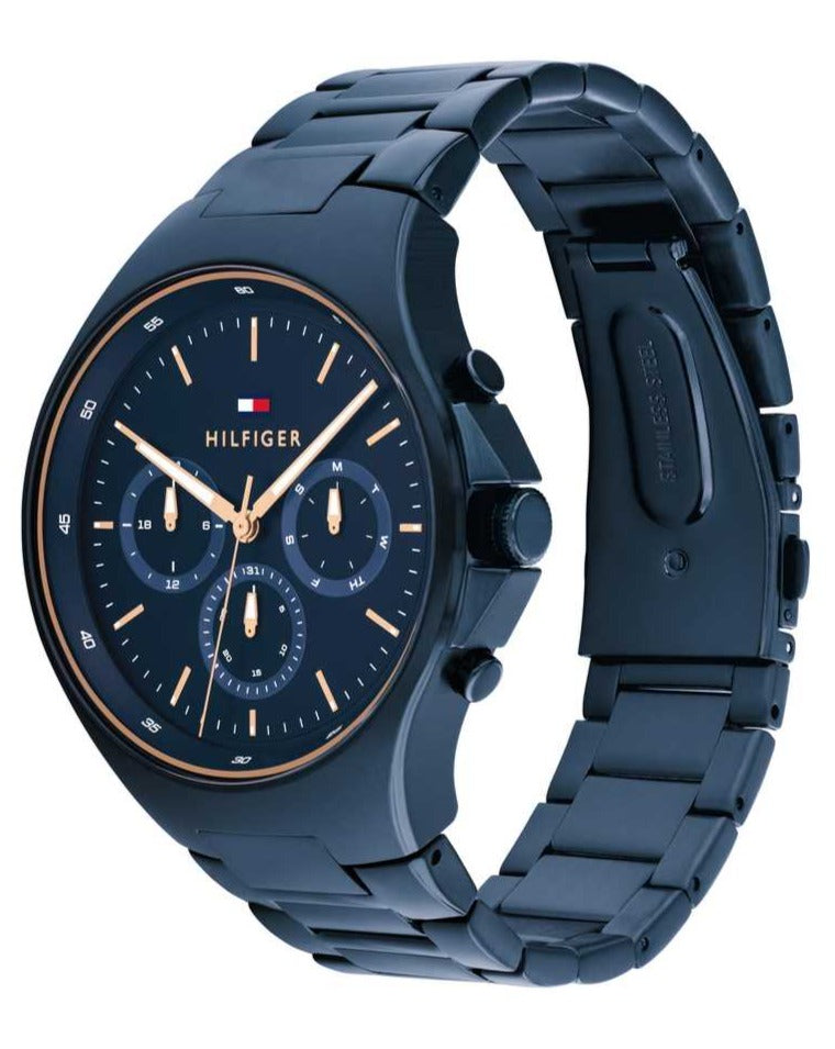 Tommy Hilfiger Justin Chronograph Blue Dial Blue Steel Strap Watch For Men - 1792058