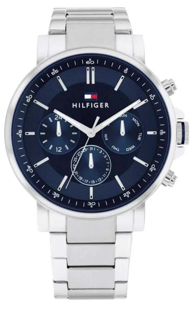 Tommy Hilfiger Tyson Chronograph Blue Dial Silver Steel Strap Watch For Men - 1710588