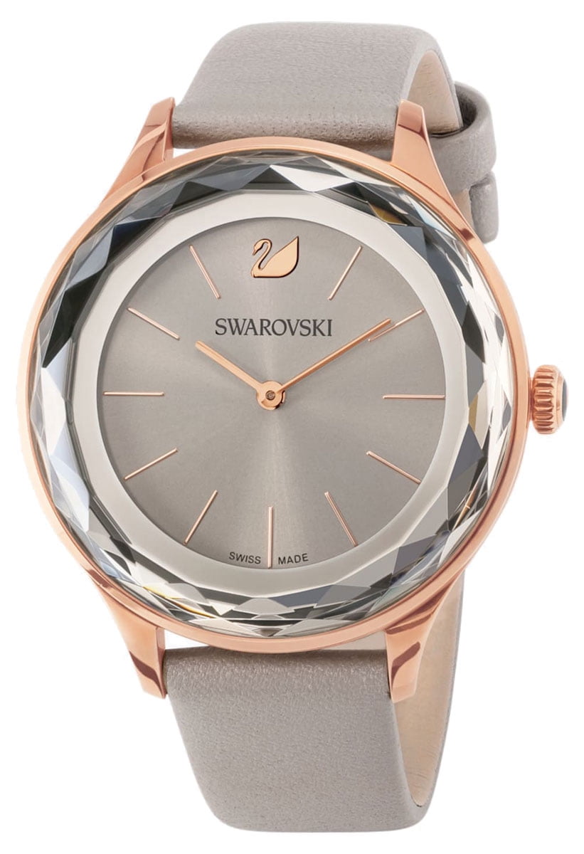 Swarovski Octea Nova Grey Dial Grey Leather Strap Watch for Women - 5295326
