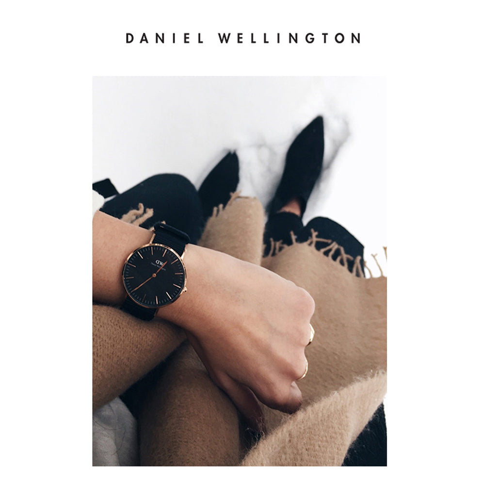 Daniel Wellington Petite Sheffield Black Dial Black Leather Strap Watch For Women - DW00100168