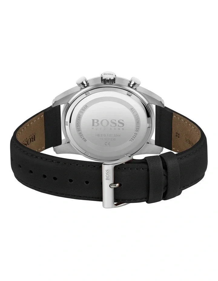 Hugo Boss Skymaster Black Dial Black Leather Strap Watch for Men - 1513782