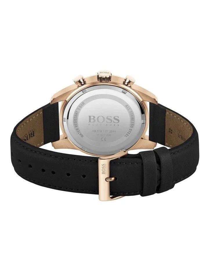 Hugo Boss Skymaster Chronograph Blue Dial Black Leather Strap Watch for Men - 1513783