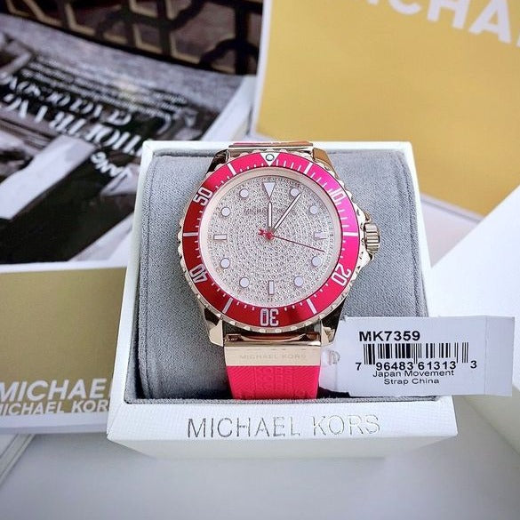 Michael Kors Everest Analog Rose Gold Dial Pink Silicone Strap Watch For Women - MK7359