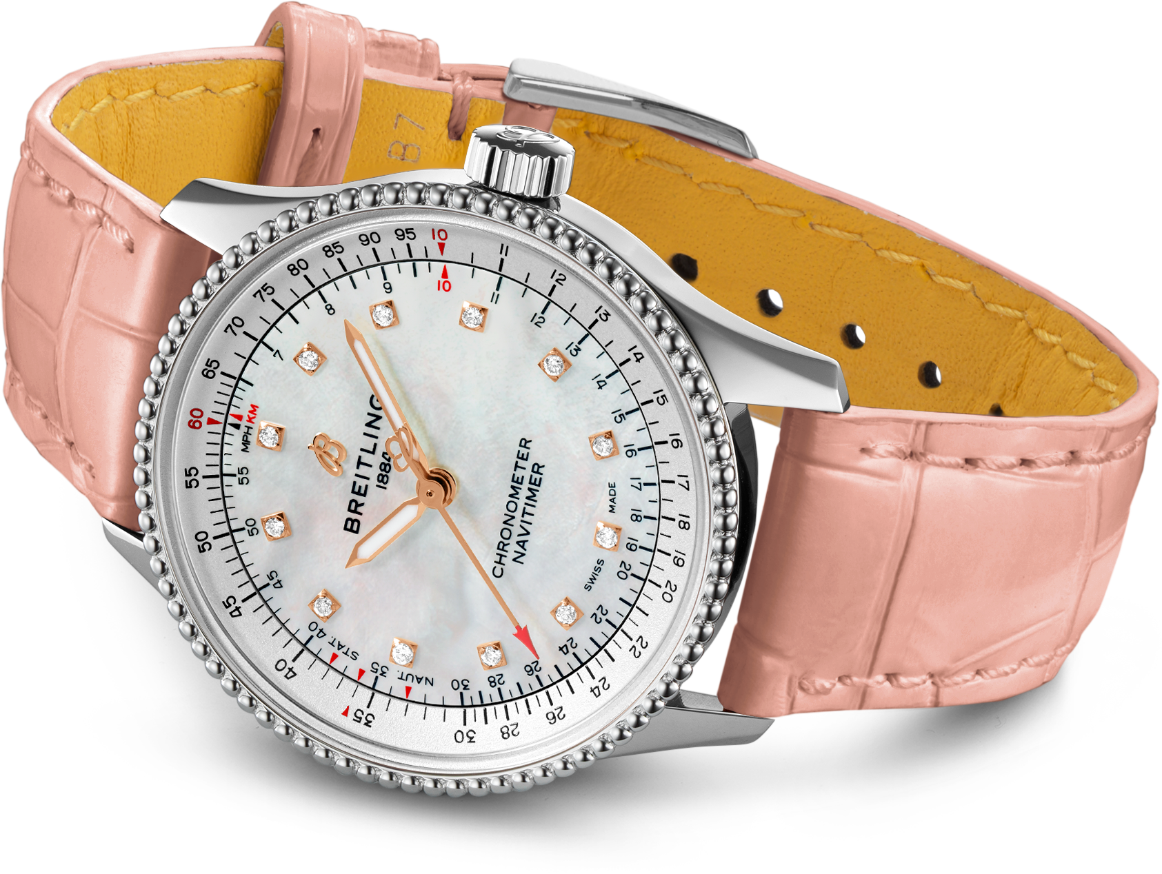 Breitling Navitimer Automatic 35 Mother of Pearl Dial Pink Leather Strap Watch for Women - A17395211A1P3