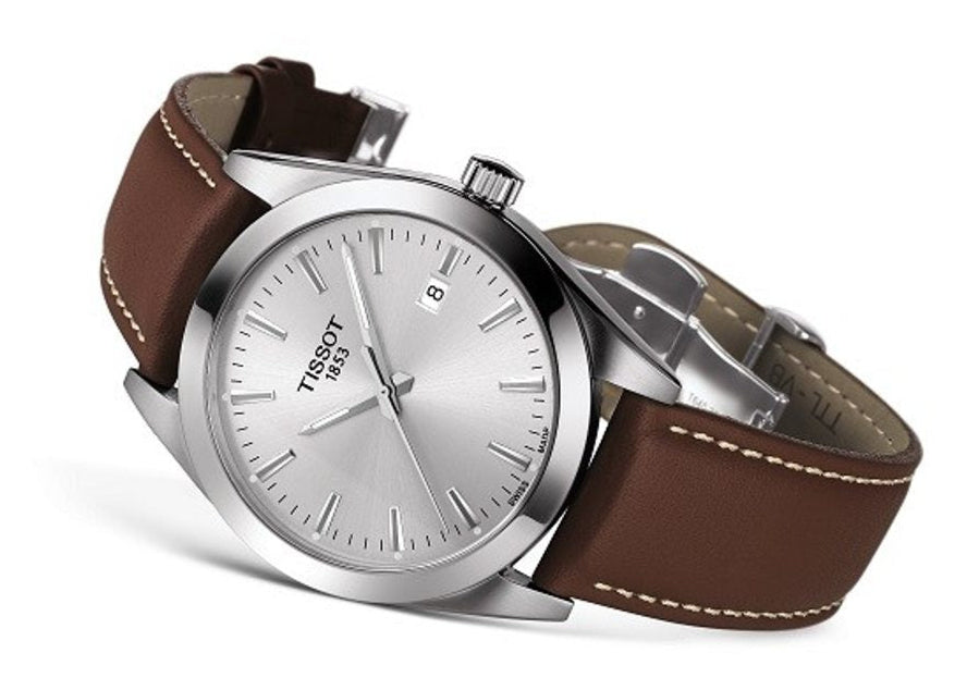 Tissot Gentleman Powermatic 80 Silicium Silver Dial Brown Leather Strap Watch For Men - T127.407.16.031.00