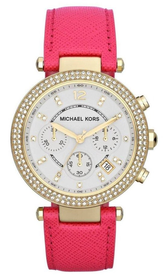 Michael Kors Parker Chronograph White Dial Pink Leather Strap Watch for Women - MK2297
