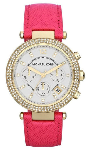 Michael Kors Parker Chronograph White Dial Pink Leather Strap Watch for Women - MK2297
