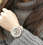 Burberry Chronograph Rose Gold Dial Beige Leather Strap Watch for Women - BU9704