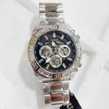 Guess Trophy Chronograph Diamonds Black Dial Silver Steel Strap Watch for Men - GW0390G1
