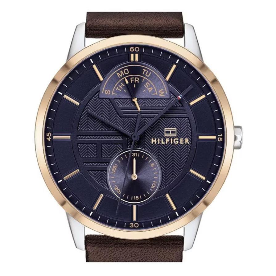 Tommy Hilfiger Hunter Blue Dial Brown Leather Strap Watch for Men - 1791605