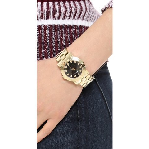 Marc Jacobs Amy Glitz Black Dial Gold Steel Strap Watch for Women - MBM3334