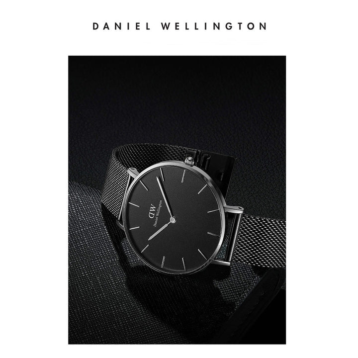 Daniel Wellington Petite Ashfield Black Dial Black Mesh Strap Watch For Women - DW00100308