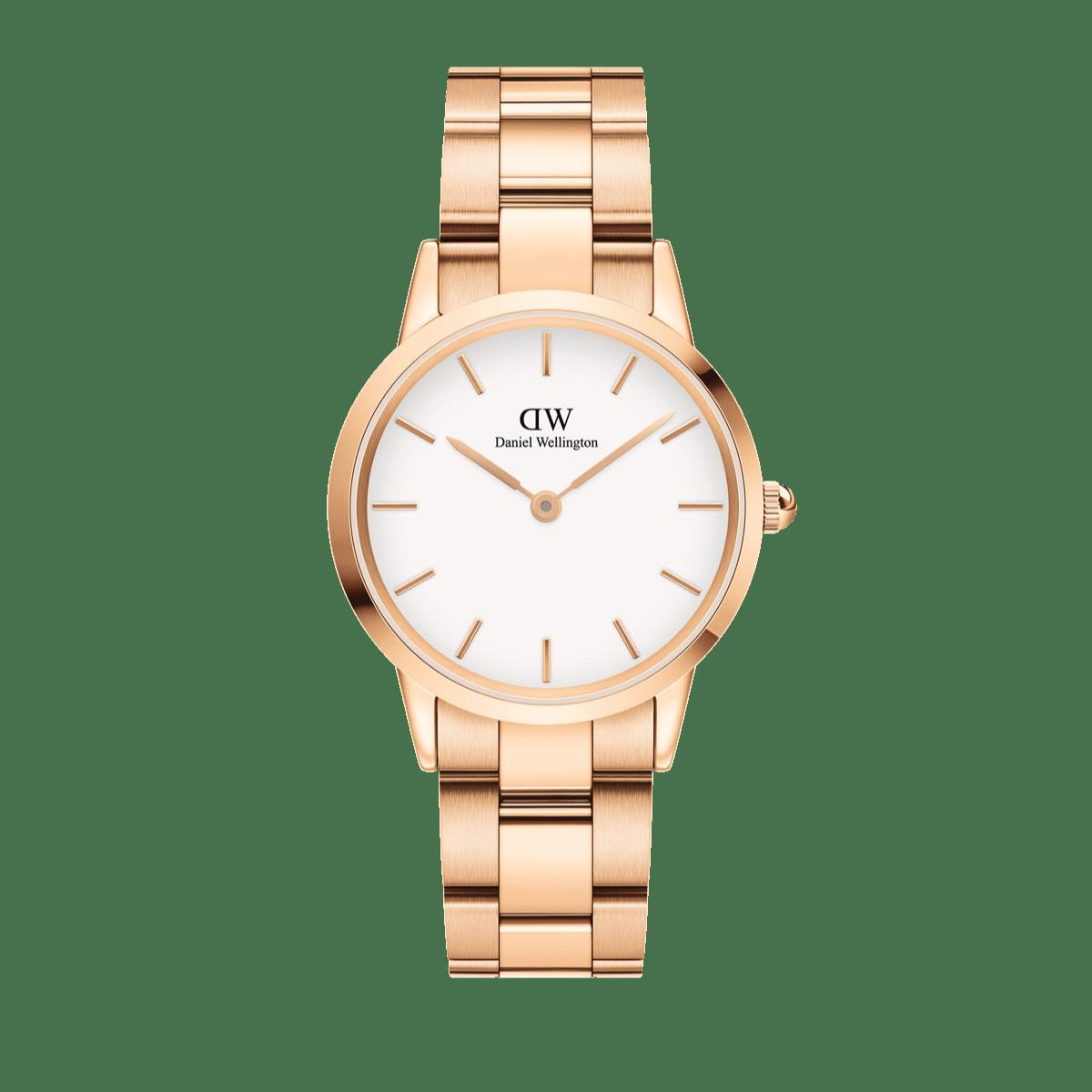 Daniel Wellington Iconic Link White Dial Rose Gold Steel Strap Watch For Women - DW00100211