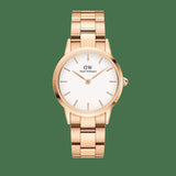 Daniel Wellington Iconic Link White Dial Rose Gold Steel Strap Watch For Women - DW00100211