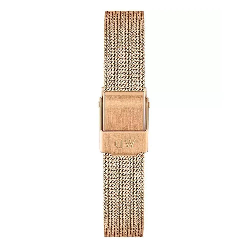 Daniel Wellington Petite Pressed Melrose Black Dial Rose Gold Mesh Strap Watch For Women - DW00100440