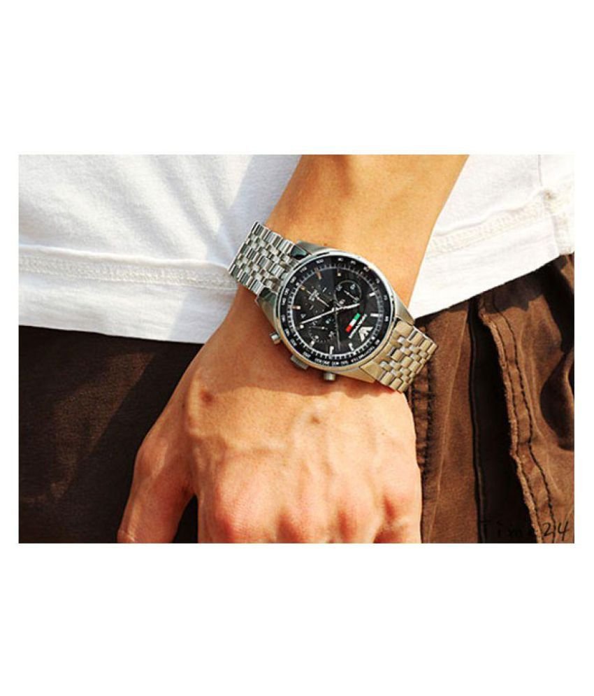 Emporio Armani Team Italia Chronograph Black Dial Silver Steel Strap Watch For Men - AR5983