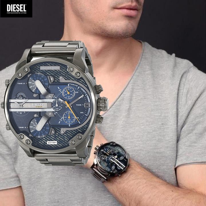 Diesel Big Daddy 2.0 Chronograph Blue Dial Grey Steel Strap Watch For Men - DZ7331