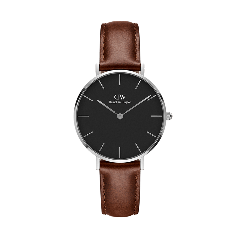 Daniel Wellington Classic Petite St Mawes Black Dial Brown Leather Strap Watch For Women - DW00100237