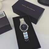 Daniel Wellington Iconic Link Black Dial Silver Steel Strap Watch For Women - DW00100208