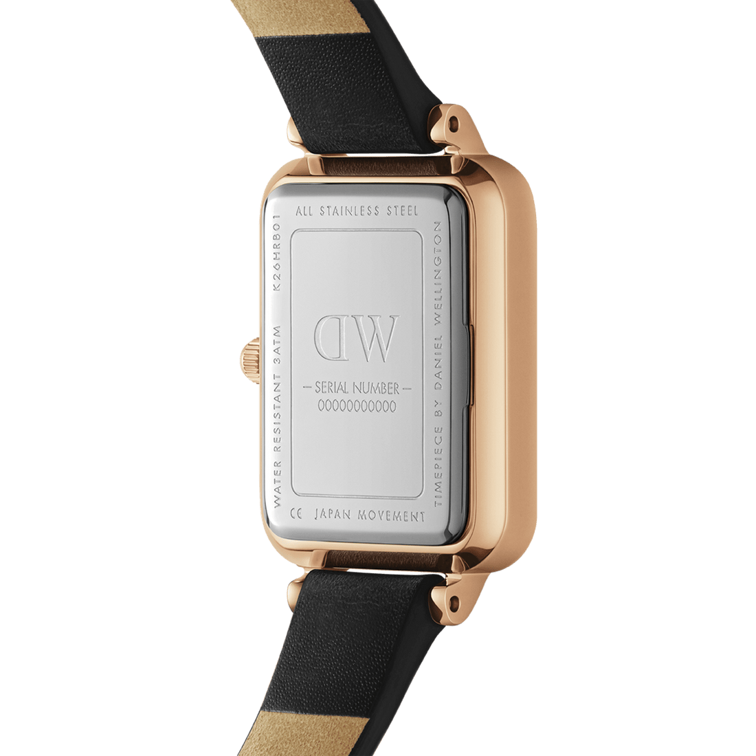 Daniel Wellington Quadro Black Dial Black Leather Strap Watch For Women  - DW00100449