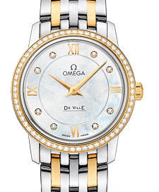 Omega De Ville Prestige Quartz Diamonds Mother of Pearl Dial Two Tone Steel Strap Watch for Women - 424.25.27.60.55.001