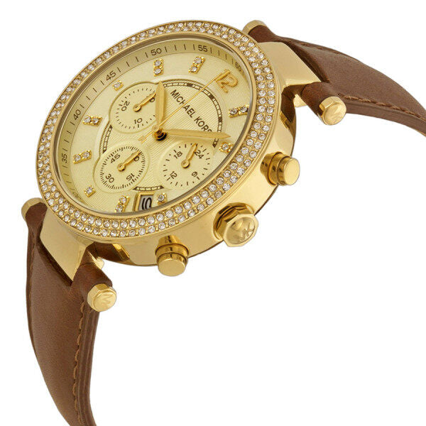 Michael Kors Parker Champagne Gold Dial Brown Leather Strap Watch for Women - MK2249