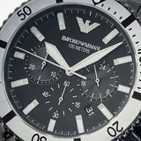 Emporio Armani Diver Chronograph Black Dial Black Steel Strap Watch For Men - AR80050