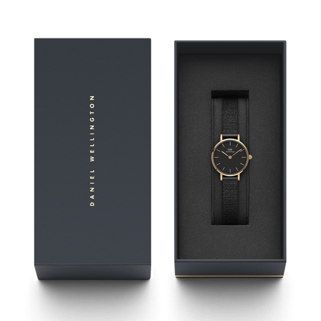Daniel Wellington Classic Petite Pressed Ashfield Black Dial Black Mesh Bracelet Watch For Women - DW00100441