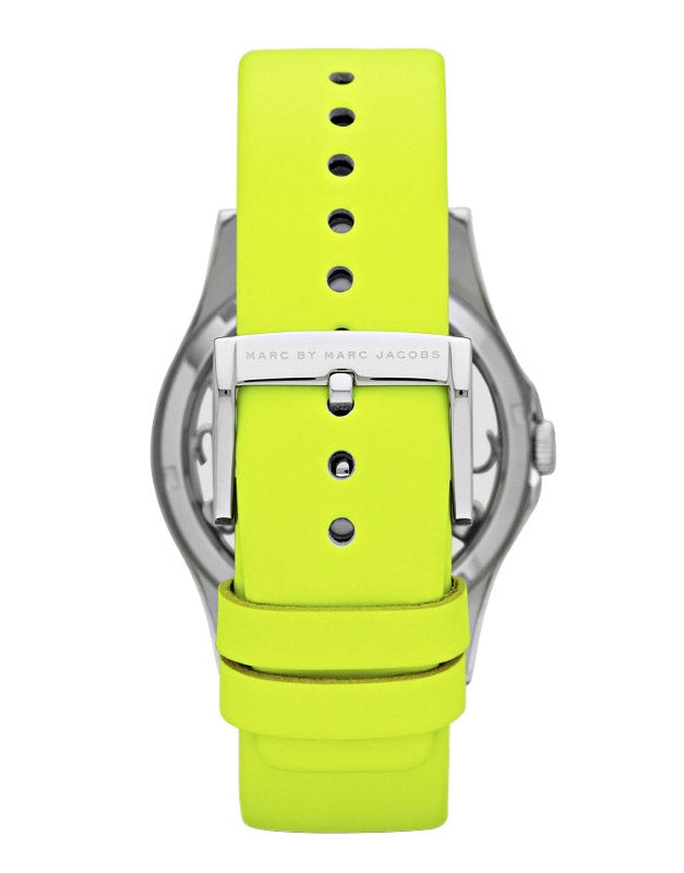 Marc Jacobs Henry White Dial Neon Yellow Rubber Strap Watch for Women - MBM1235