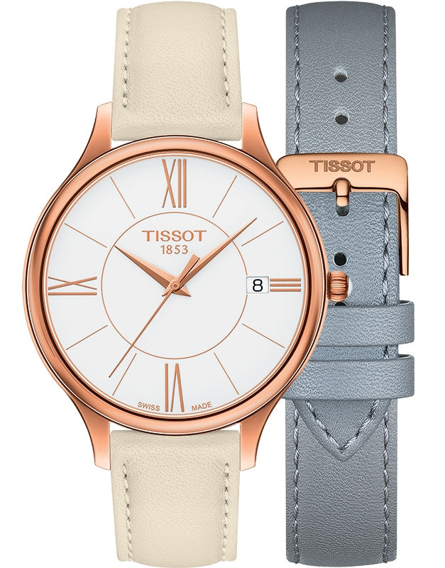Tissot T Lady Bella Ora Round White Dial Beige Leather Strap Watch For Women - T103.210.36.018.00