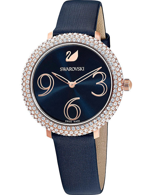 Swarovski Crystal Frost Blue Dial Blue Leather Strap Watch for Women - 5484061