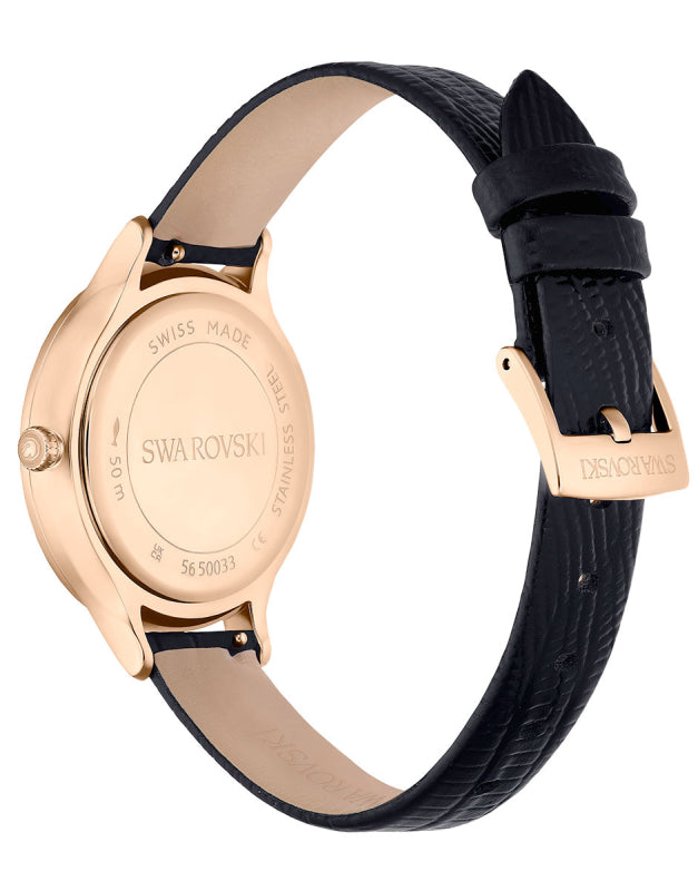 Swarovski Octea Nova Black Dial Black Leather Strap Watch for Women - 5650033