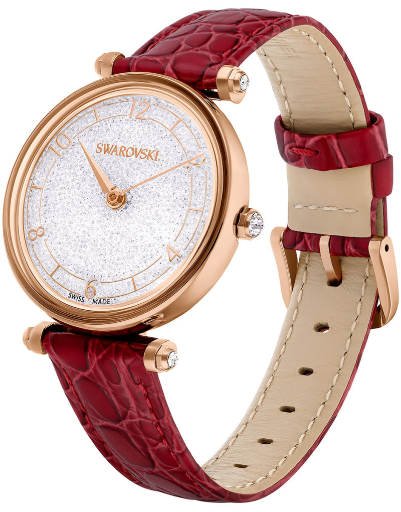 Swarovski Crystalline Wonder Silver Dial Red Leather Strap Watch for Women - 5656905