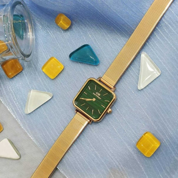 Daniel Wellington Quadro Green Dial Gold Stainless Steel Watch For Women - DW00100520