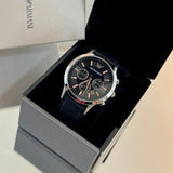 Emporio Armani Giovanni Chronograph Black Dial Black Leather Strap Watch For Men - AR11431