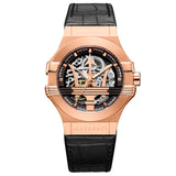 Maserati Potenza Automatic Rose Gold Dial Black Leather Strap Watch For Men - R8821108002