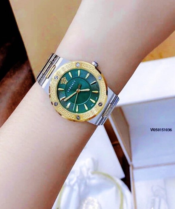 Versace Greca Green Dial Silver Steel Strap Watch for Women - VEVH00720