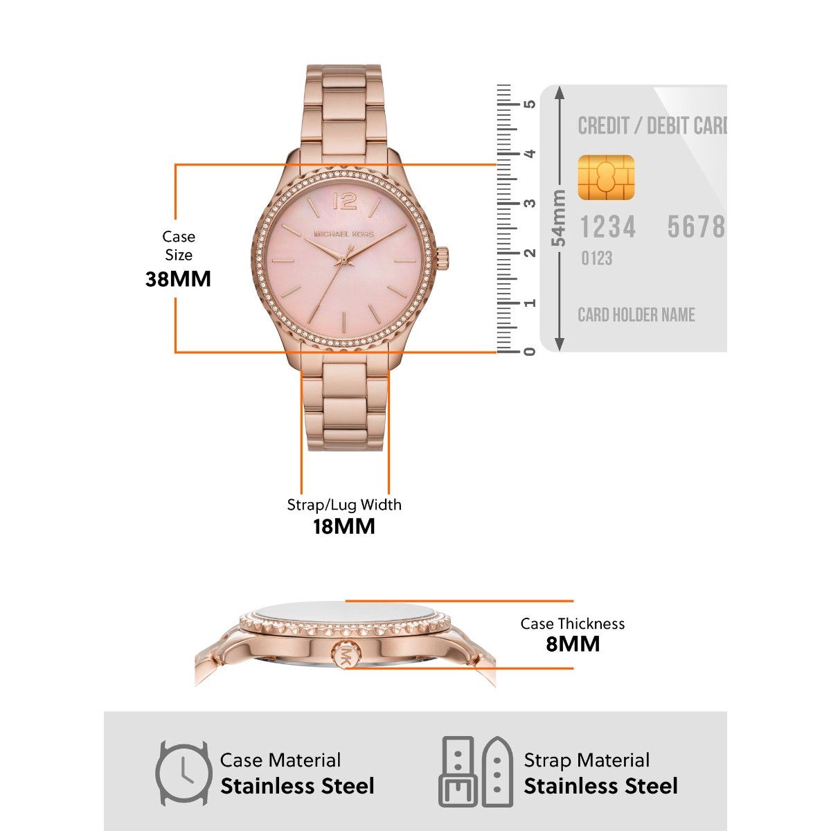 Michael Kors Layton Three Hand Pink Dial Rose Gold Steel Strap Watch For Women - MK6848