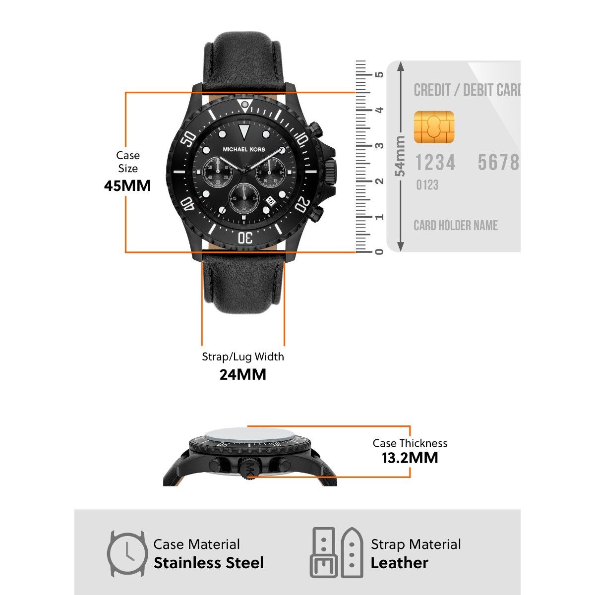 Michael Kors Everest Chronograph Black Dial Black Leather Strap Watch For Men - MK9053