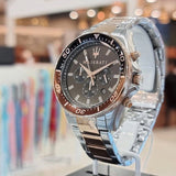 Maserati SFIDA Chronograph Black Dial Two Tone Steel Strap Watch For Men - R8873640009