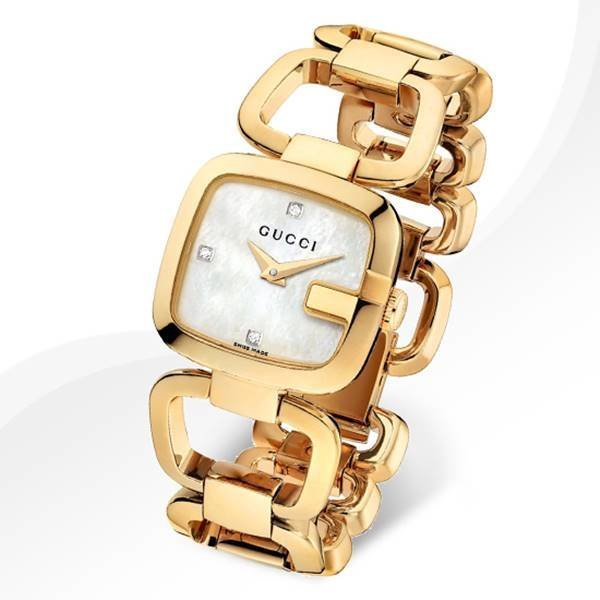 Gucci G Gucci Diamonds Mother of Pearl Dial Yellow Gold Steel Strap Watch For Women - YA125513