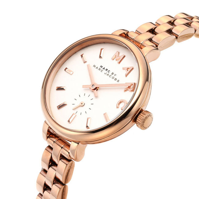 Marc Jacobs Sally White Dial Rose Gold Steel Strap Watch for Women - MBM8643