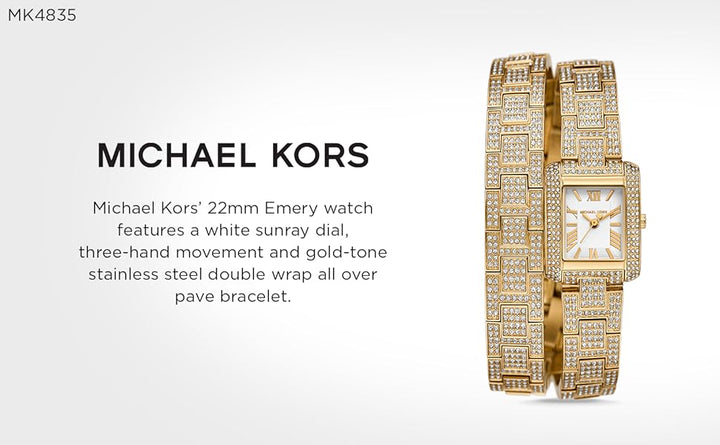 Michael Kors Emery Analog Crystals White Dial Gold Steel Strap Watch for Women - MK4835