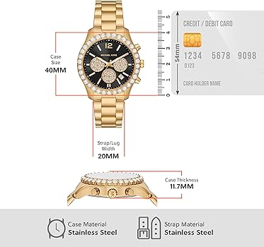 Michael Kors Berkley Chronograph Black Dial Gold Steel Strap Watch For Women - MK7414