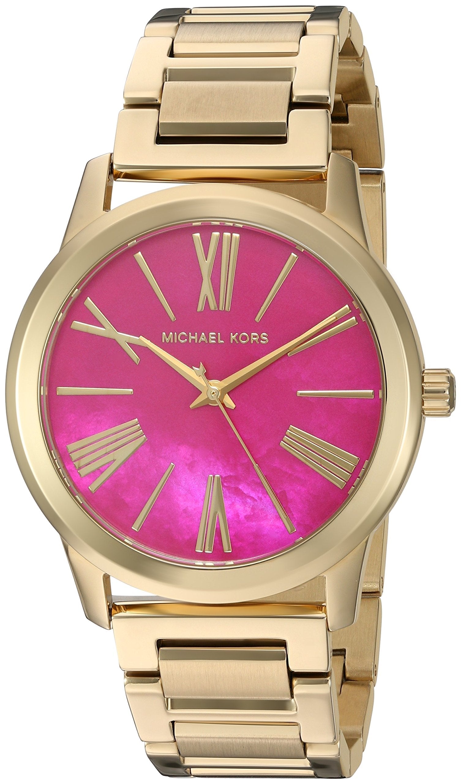 Michael Kors Hartman Quartz Pink Dial Gold Steel Strap Watch For Women - MK3520