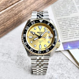 Seiko 5 Sports GMT Automatic 70th Anniversary Taiwan Limited Edition Gold Dial Silver Steel Strap Watch For Men - SSK044K1
